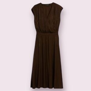 Women Banana Republic Factory Shiny/Silk Wrap long Dress, Brown, S Tall, New
